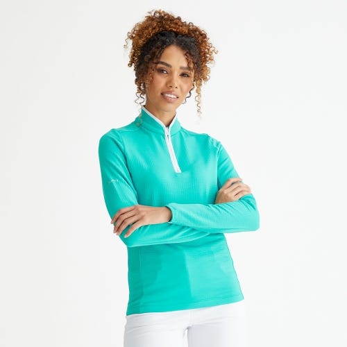 Abigale golf midlayer in bright aqua womens lifestyle front