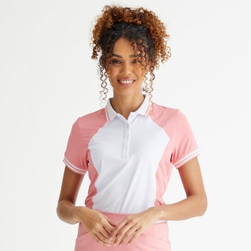 Ali golf polo shirt in sweet pea white womens lifestyle front