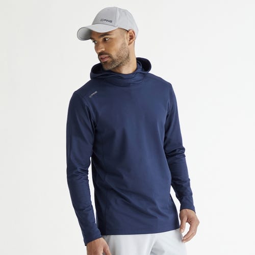 Ceb golf hoodie in navy mens lifestyle side