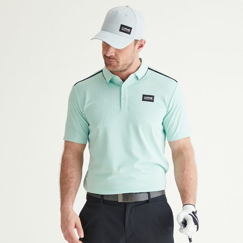 Corby golf polo shirt in misty green mens lifestyle front