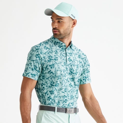 Diego golf polo shirt in misty green multi mens lifestyle front