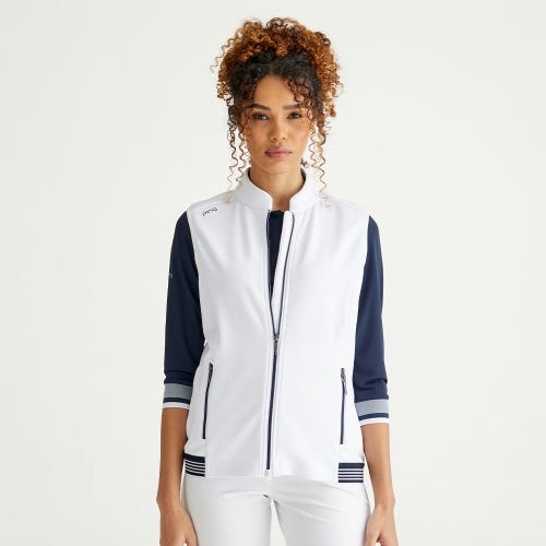 Dot Ladies Fleece Vest - White/Navy