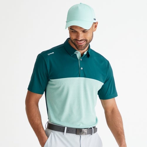 Hall golf polo shirt in forest misty green mens lifestyle front