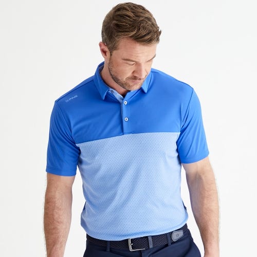 Hall golf polo shirt in ultra blue cornflower blue mens lifestyle front