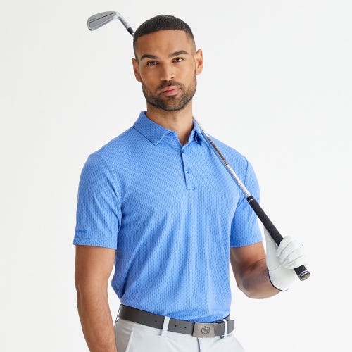 Hershel golf polo shirt in cornflower blue multi mens lifestyle front