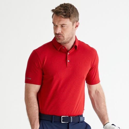 Hershel golf polo shirt in rich red multi mens lifestyle front