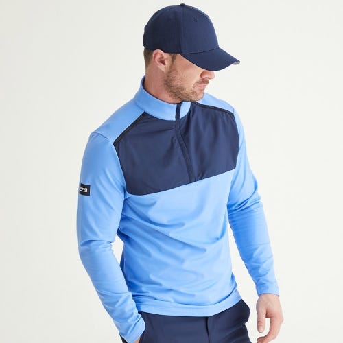 Keeton golf midlayer in cornflower blue navy mens lifestyle front