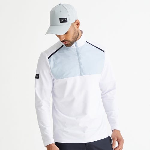 Keeton golf midlayer in white pearl grey mens lifestyle front