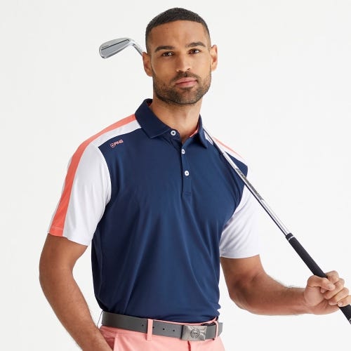 Kelly golf polo shirt in navy multi mens lifestyle front