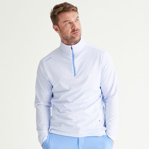 Latham golf midlayer in cornflower blue white mens lifestyle front