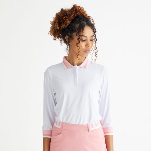 Lindsey golf polo shirt in white sweet pea womens lifestyle front