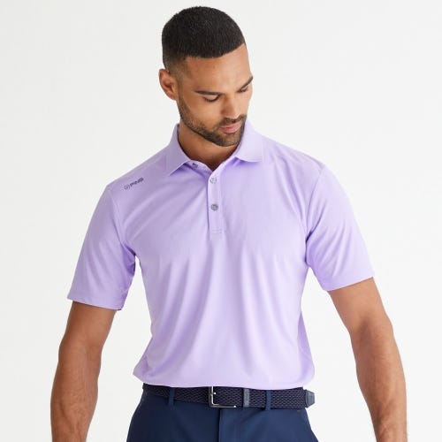 Lindum golf polo shirt in purple ash mens lifestyle front