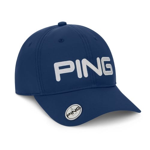Mens ping ball marker golf cap in navy side