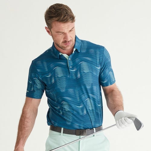 Optic groove golf polo shirt in forest multi mens lifestyle front