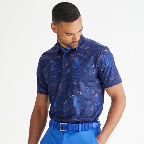 Optic groove golf polo shirt in navy multi mens lifestyle front