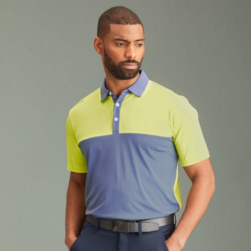 Bodi Men's Colour Block Polo Shirt - Blue Indigo/Limelight
