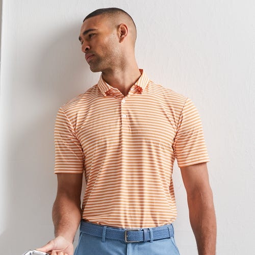 Owain Men's Striped Polo Shirt - Tangerine/White