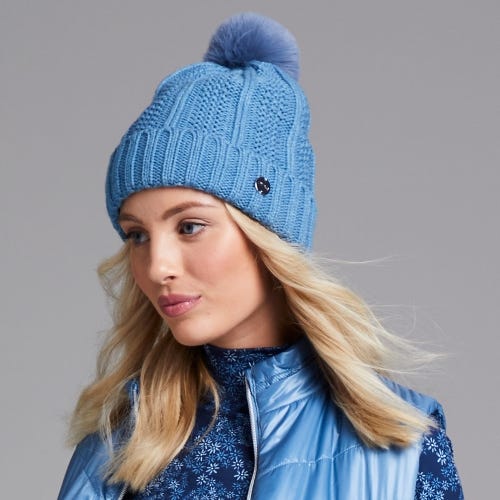 Paulina Ladies Knit Bobble Hat - Stone Blue