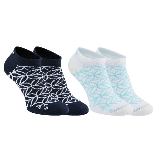 Ladies Geo No Show Socks (2 pair pack) - Navy/White Multi