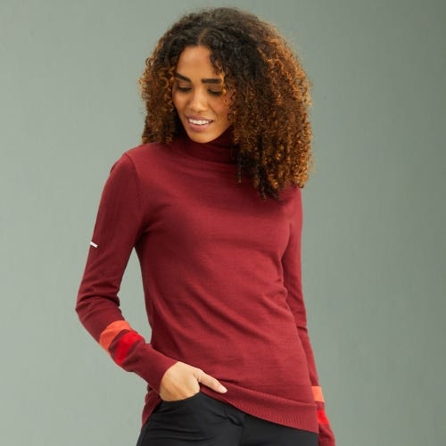 Jeanie Ladies Roll Neck Sweater - Tibetan Red Multi