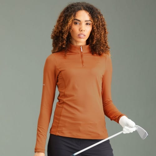 Aveline Ladies Long Sleeve Half Zip Top - Auburn