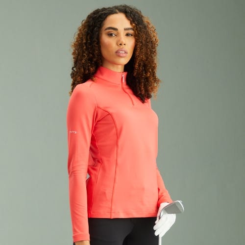Aveline Ladies Long Sleeve Half Zip Top - Cayenne