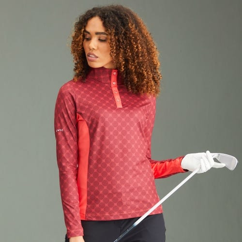 Lolette Ladies Printed Long Sleeve Top - Tibetan Red Multi/Cayenne