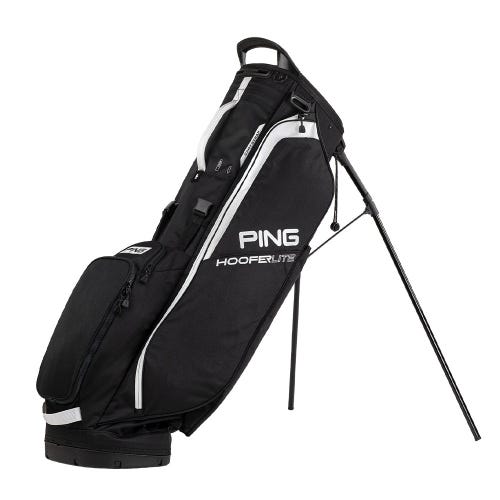 Ping hoofer lite golf bag in black standing