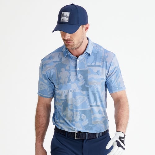 Ping legacy golf polo shirt in cornflower blue multi mens lifestyle front