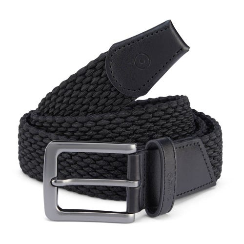 Mens golf stretch webbing belt in black front view