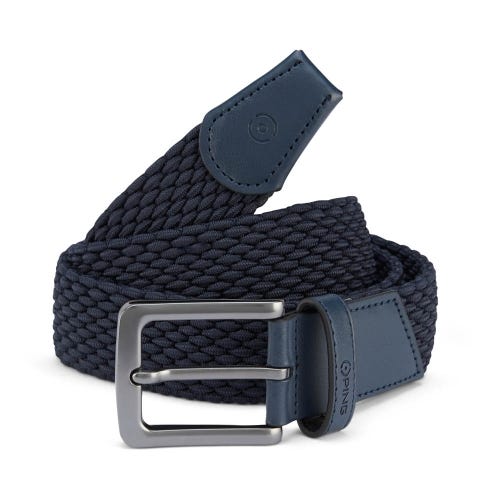 Mens golf stretch webbing belt in navy front view
