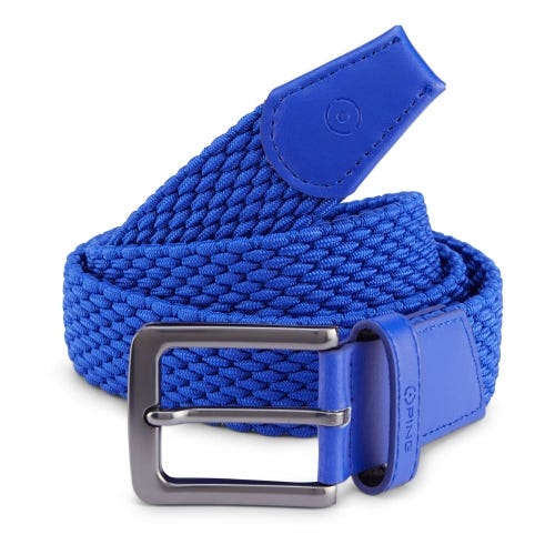 Mens golf stretch webbing belt in ultra blue front view