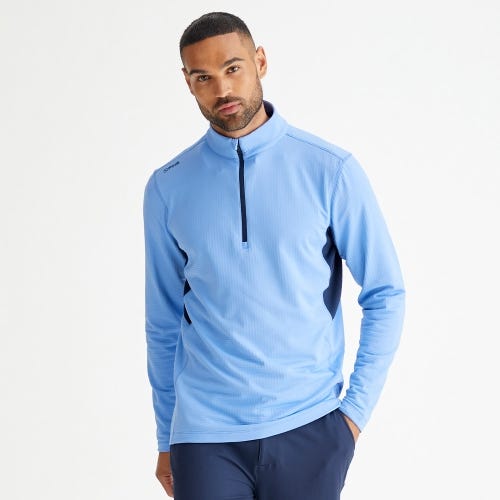Rhodri golf midlayer in cornflower blue navy mens lifestyle front