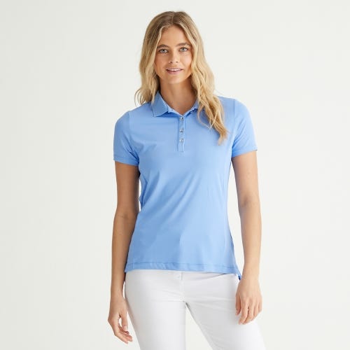 Sedona golf polo shirt in cornflower blue womens lifestyle front