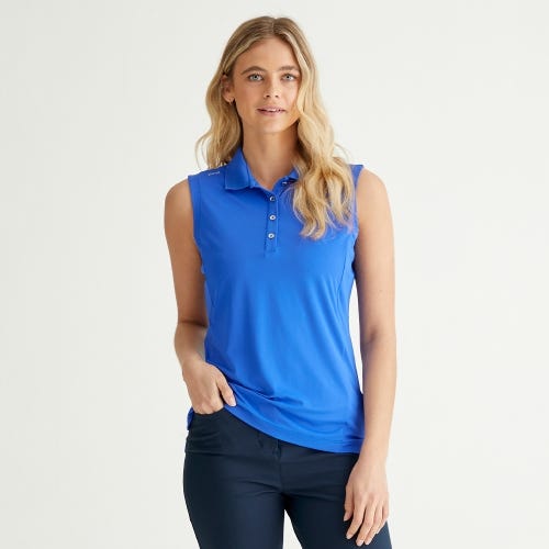 Solene sleeveless golf polo shirt in ultra blue womens lifestyle front