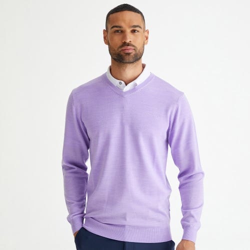 Sullivan golf sweater in purple ash marl mens lifestyle front