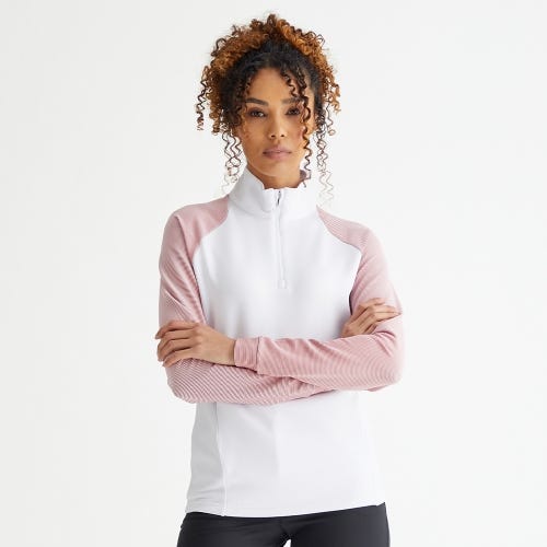 Tembi golf midlayer in white sweet pea womens lifestyle front