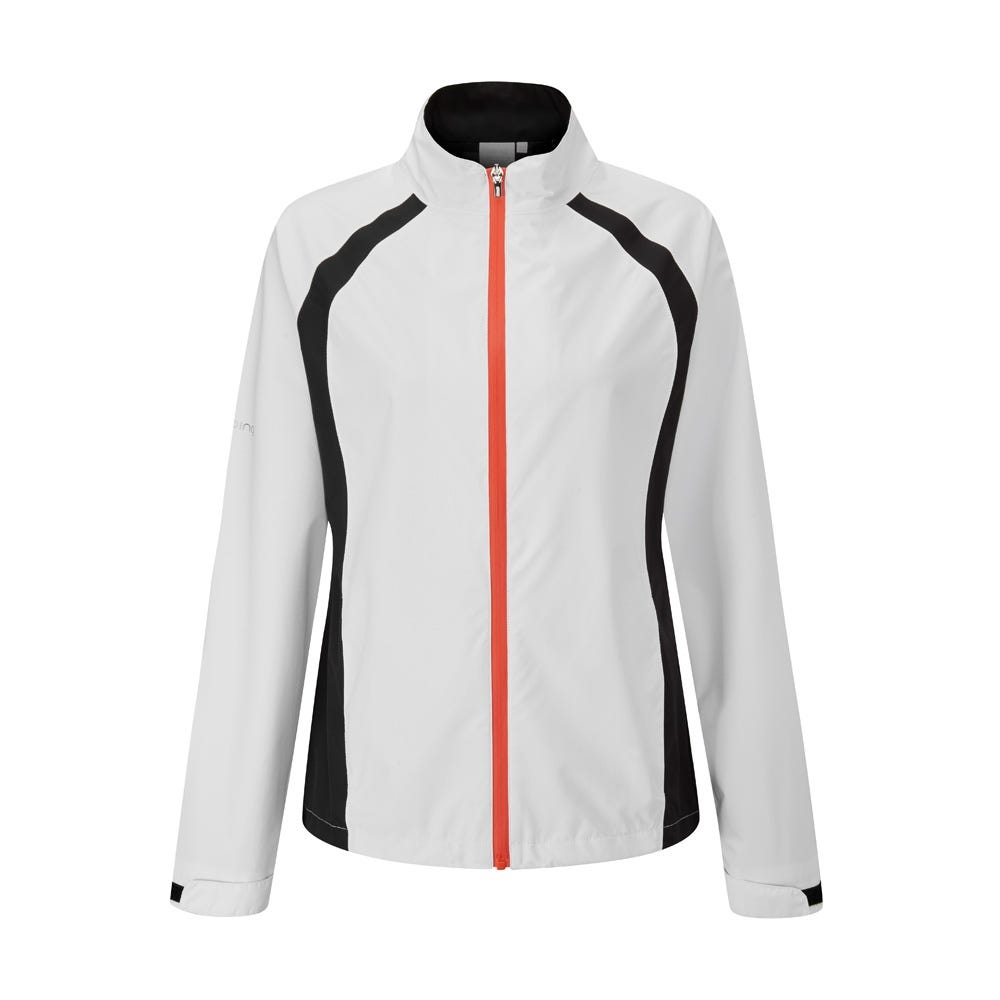 Freda Ladies Waterproof Jacket in White Black Ping Europe