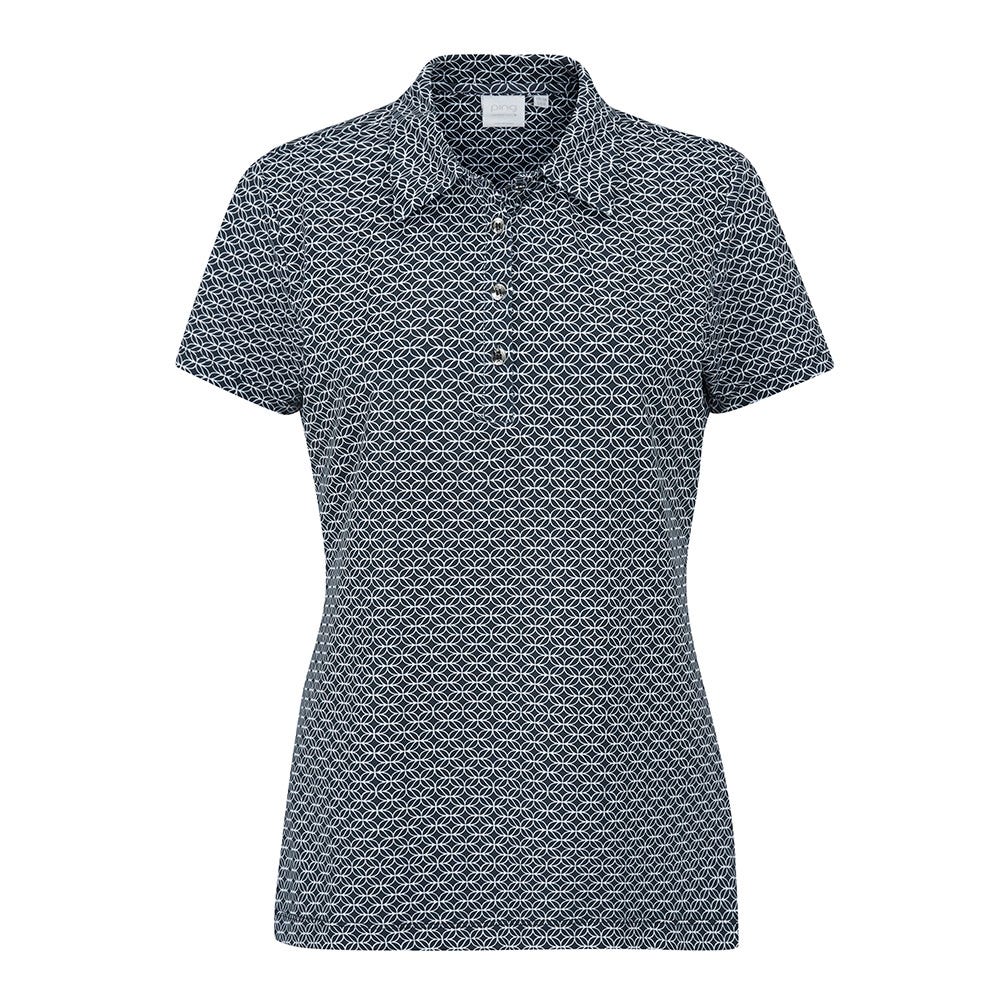Rumour Ladies Printed Polo in Navy White Ping EU
