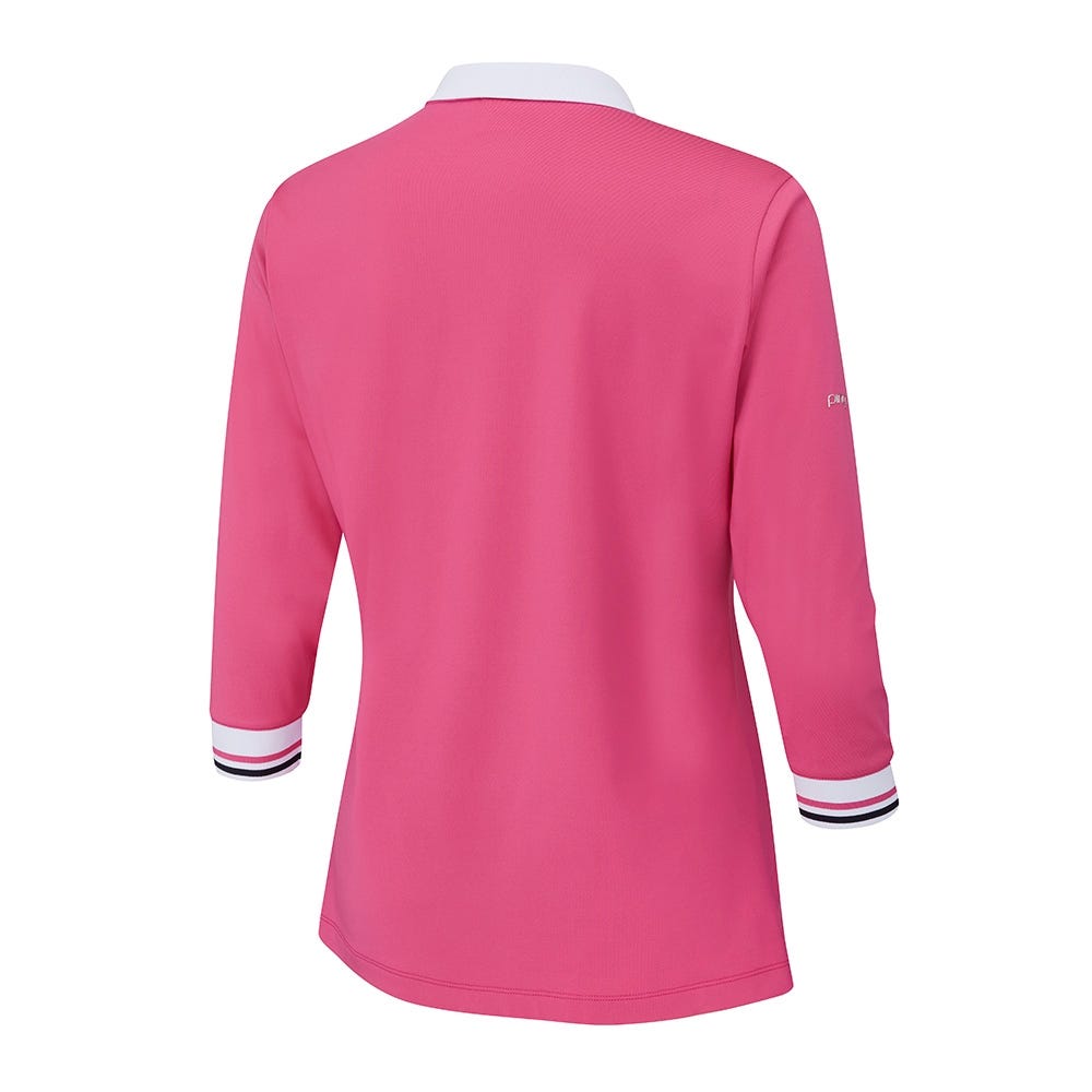 Bridget Ladies 3 4 Sleeve Polo in Pink Blossom White Ping Europe