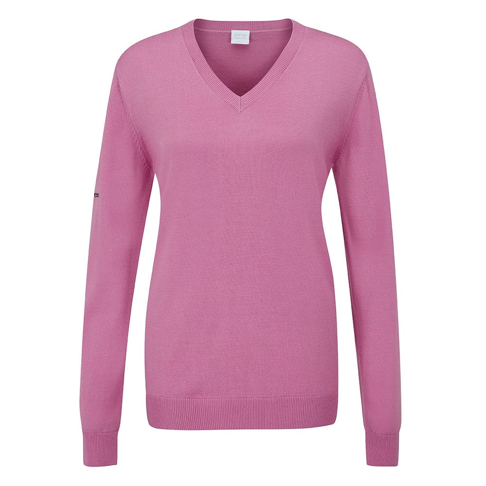 Tatton Ladies V Neck Sweater in Pink Ping Europe