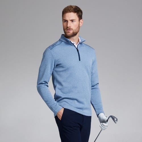 Ramsey Men's Half Zip Ribbed Fleece - Stone Blue Marl