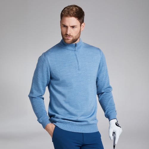 Croy Men's Lined Half Zip Sweater - Stone Blue Marl