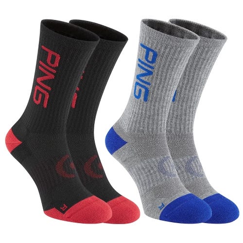 PING Logo Men's Crew Socks (2 pair pack) - Grey Black Multi