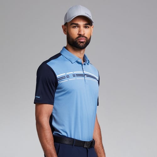 Morten Men's Printed Polo Shirt - Stone Blue/Navy Multi