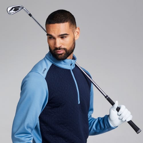 Tobi Men's Half Zip Mid-Layer - Navy/Stone Blue