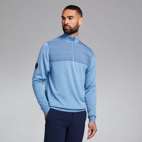 Randle Men's Hybrid Half Zip Sweater - Stone Blue Marl