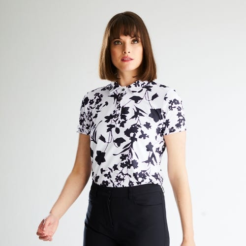 Iona Ladies Printed Polo Shirt - White Multi