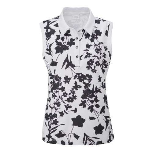 Purdey Ladies Sleeveless Printed Polo Shirt - White Multi