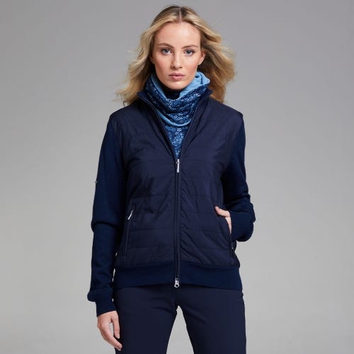 Breanna Ladies Full Zip Hybrid Sweater - Oxford Blue